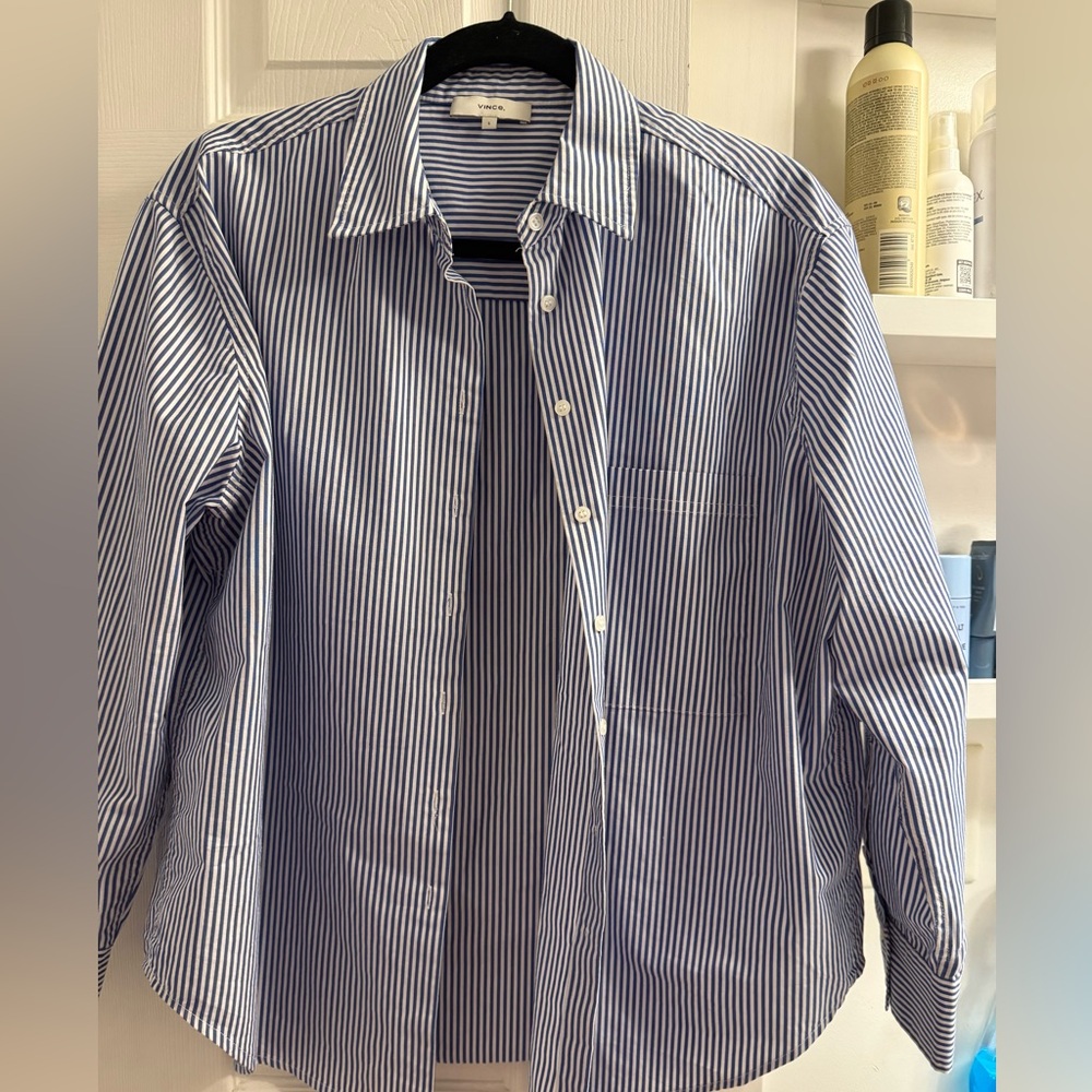 Women’s Oversized Vince Blue and White Striped Button-Down Shirt